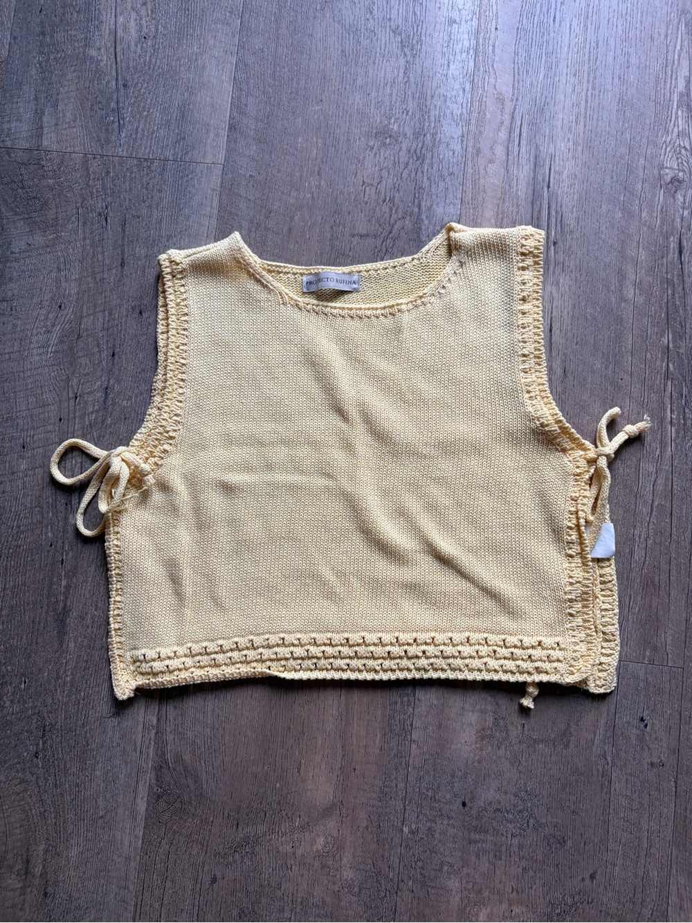 💛 Projecto Rufina Yellow Crochet Knit Side Tie Top S/M